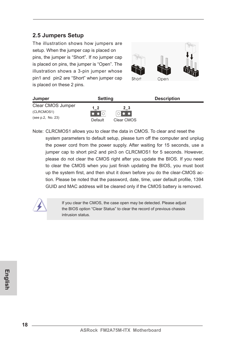 English 2.5 jumpers setup | ASRock FM2A75M-ITX User Manual | Page 18 / 146