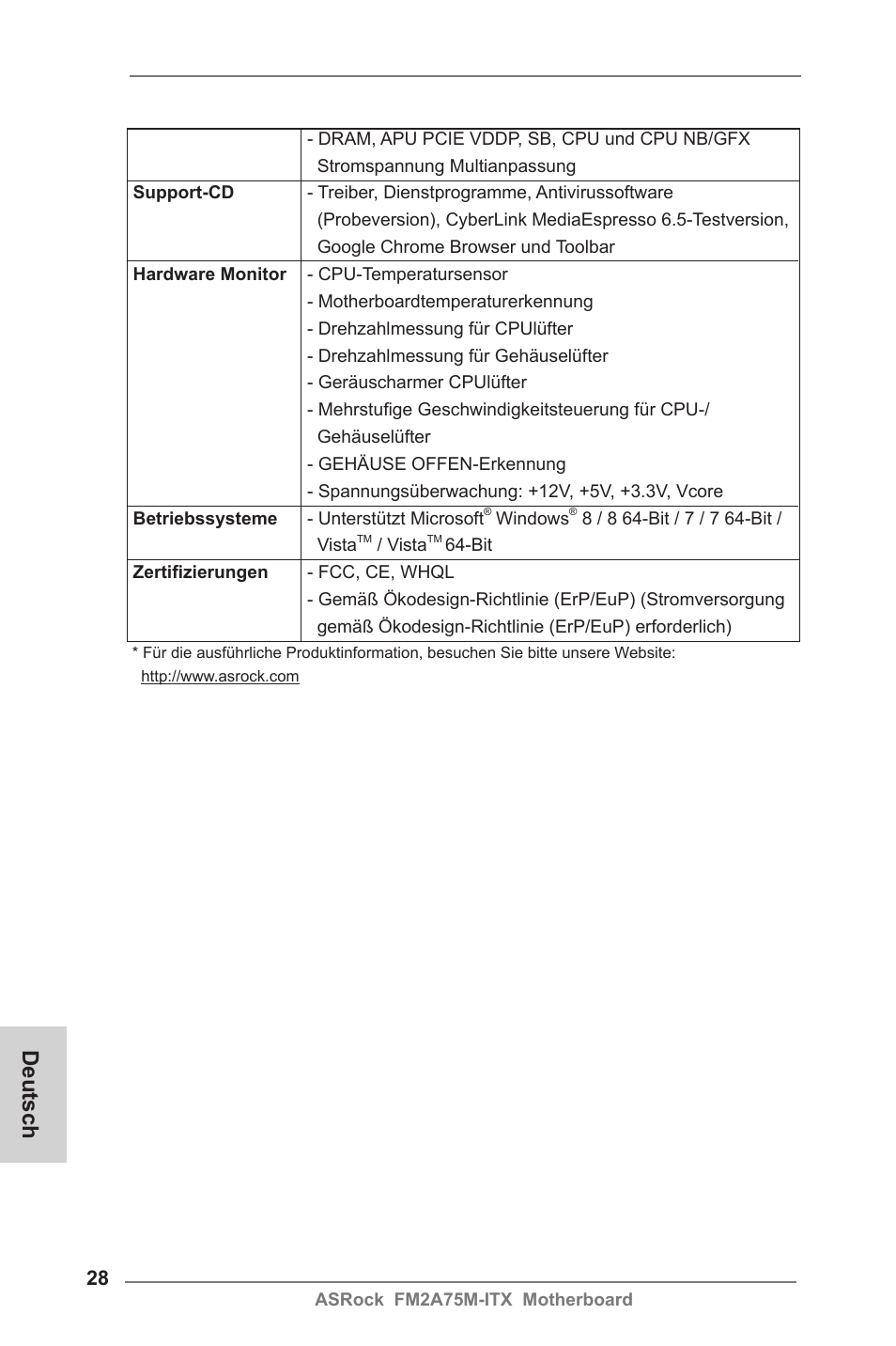 Deutsch | ASRock FM2A75M-ITX User Manual | Page 28 / 146