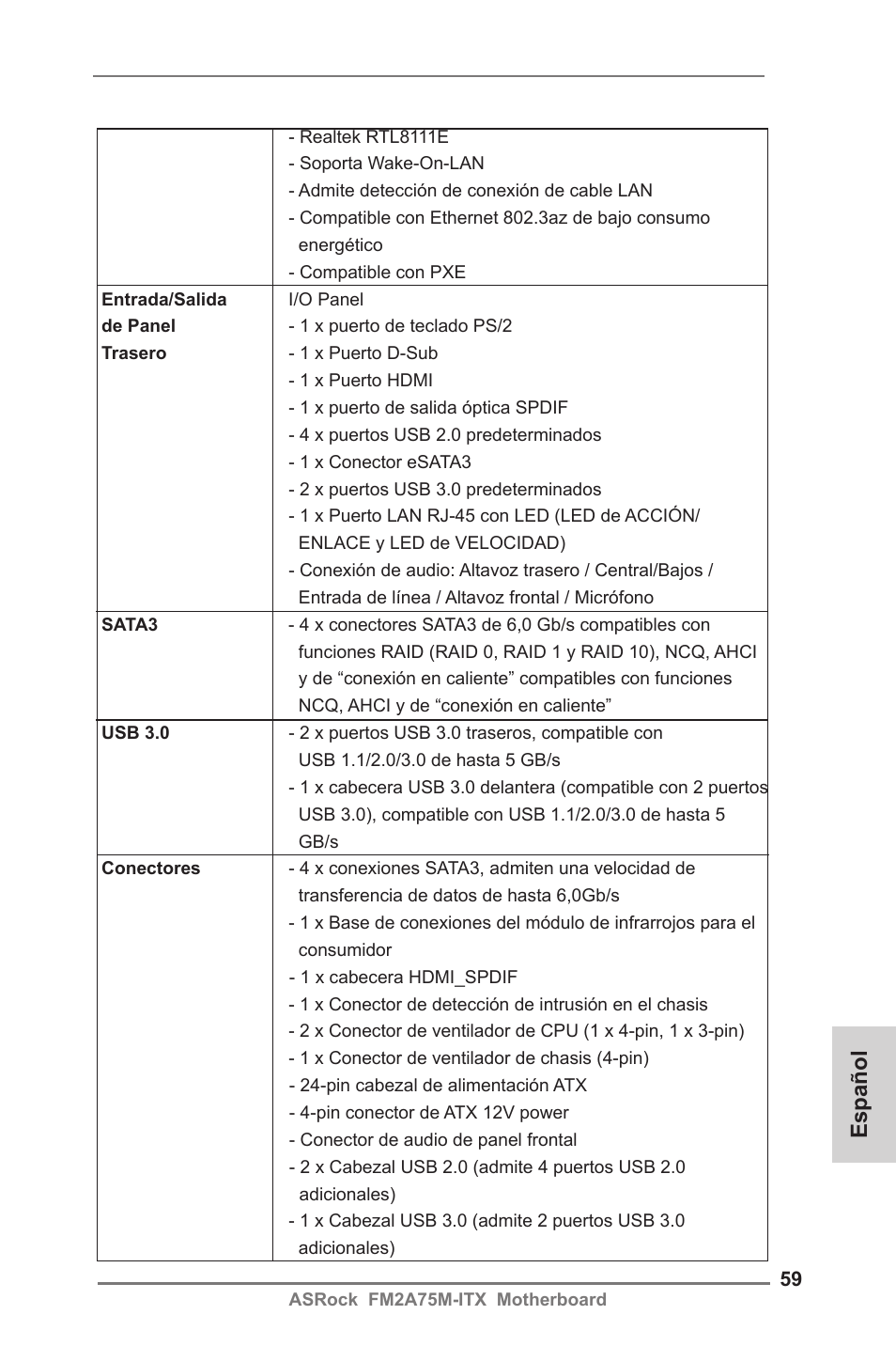 Español | ASRock FM2A75M-ITX User Manual | Page 59 / 146
