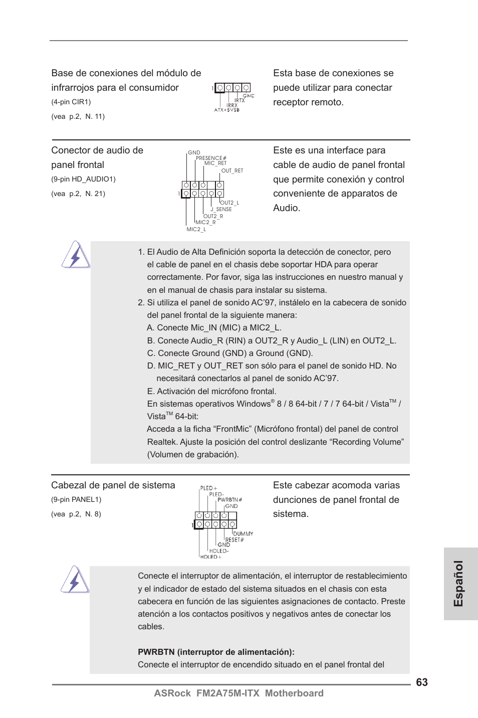 Español | ASRock FM2A75M-ITX User Manual | Page 63 / 146