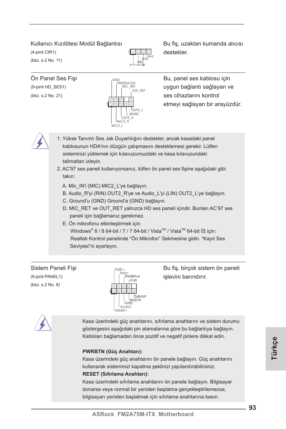 Türkçe | ASRock FM2A75M-ITX User Manual | Page 93 / 146