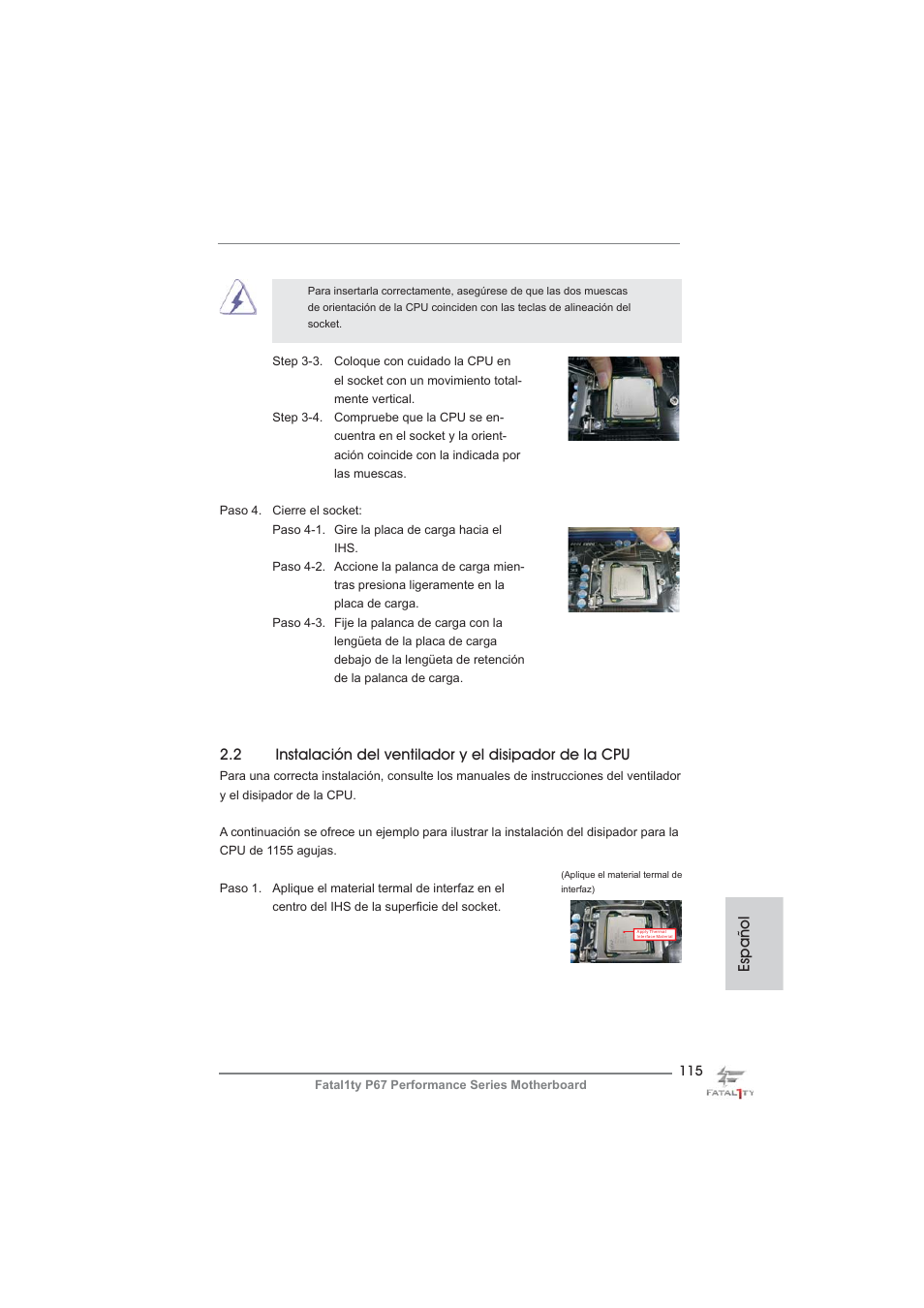 Español | ASRock Fatal1ty P67 Performance User Manual | Page 115 / 266