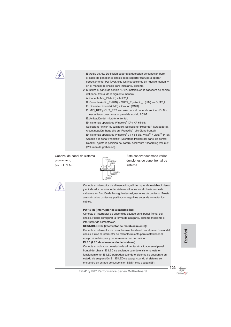 Español | ASRock Fatal1ty P67 Performance User Manual | Page 123 / 266