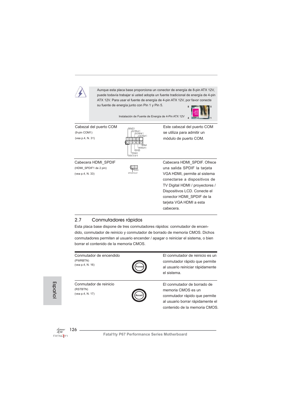 Español 2.7 conmutadores rápidos | ASRock Fatal1ty P67 Performance User Manual | Page 126 / 266