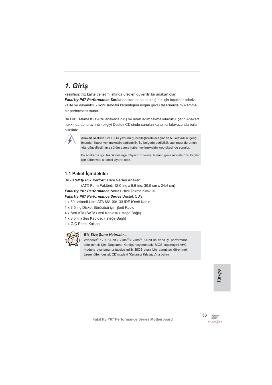 Turkish, Giriş | ASRock Fatal1ty P67 Performance User Manual | Page 153 / 266