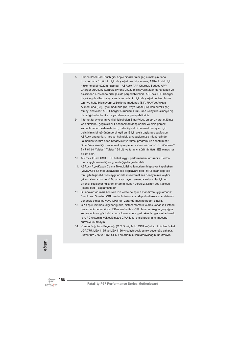 Türkçe | ASRock Fatal1ty P67 Performance User Manual | Page 158 / 266