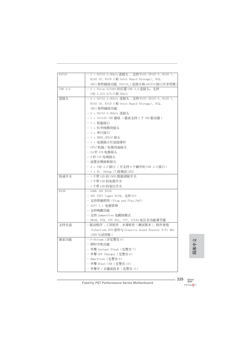 簡體中文 | ASRock Fatal1ty P67 Performance User Manual | Page 225 / 266