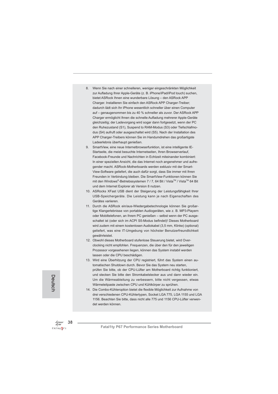 Deutsch | ASRock Fatal1ty P67 Performance User Manual | Page 38 / 266