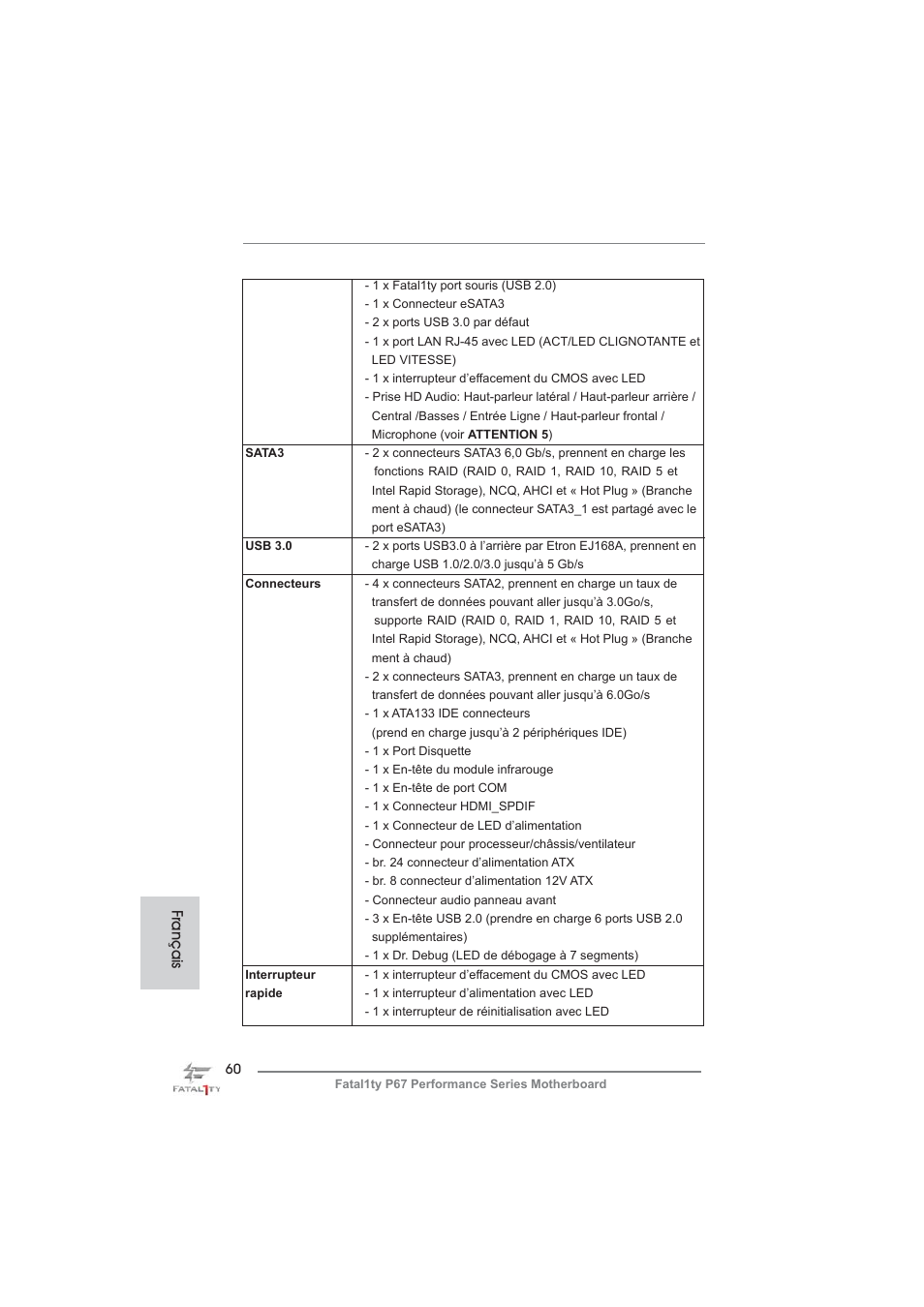 Français | ASRock Fatal1ty P67 Performance User Manual | Page 60 / 266