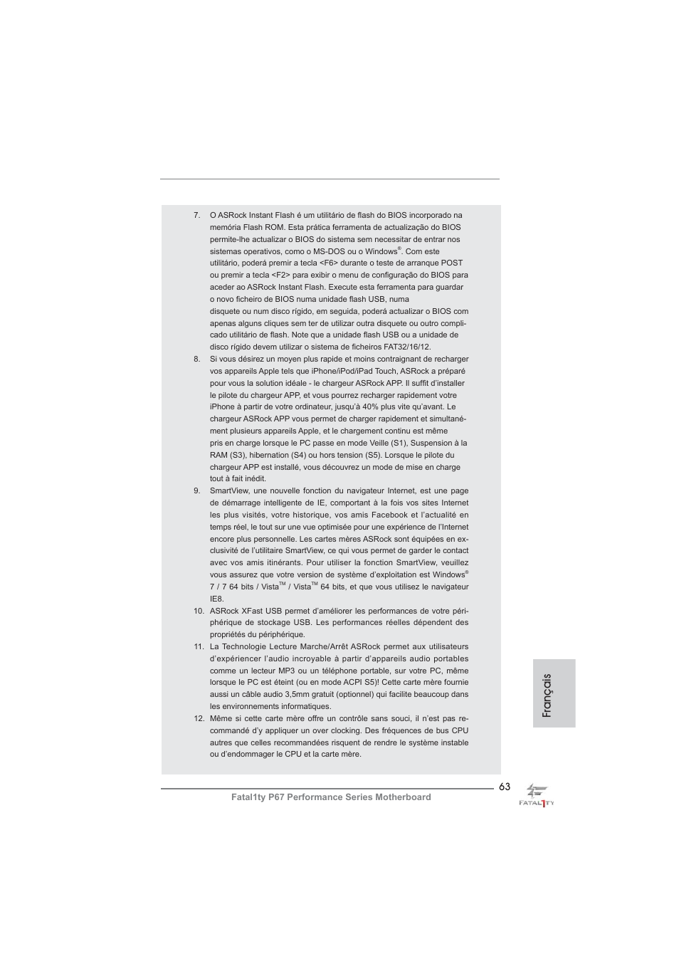 Français | ASRock Fatal1ty P67 Performance User Manual | Page 63 / 266