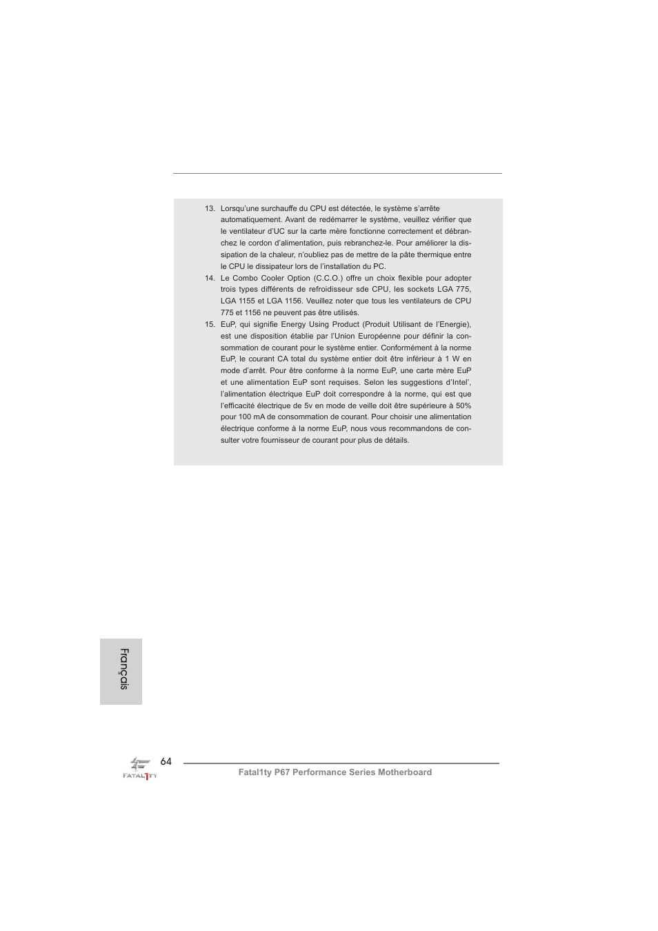 Français | ASRock Fatal1ty P67 Performance User Manual | Page 64 / 266