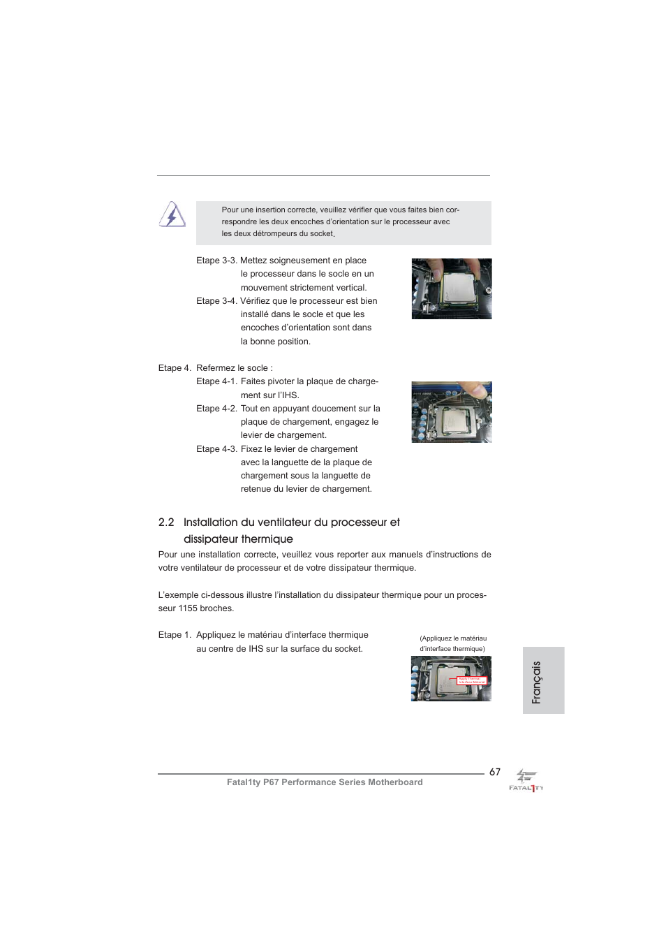 Français | ASRock Fatal1ty P67 Performance User Manual | Page 67 / 266