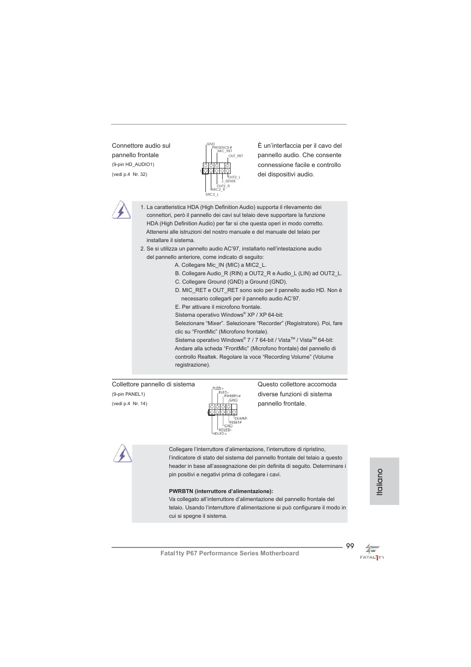 Italiano | ASRock Fatal1ty P67 Performance User Manual | Page 99 / 266