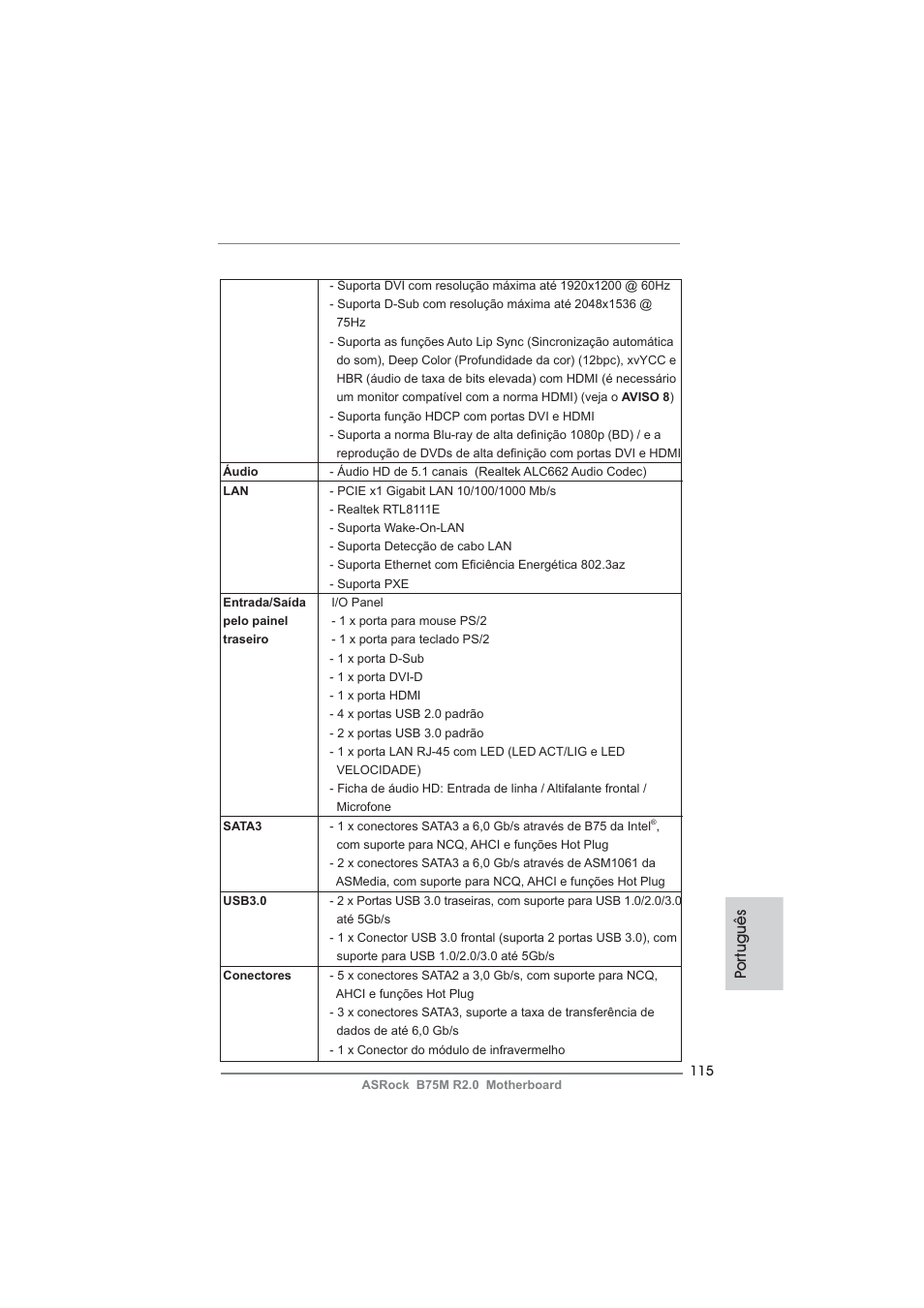 Po rtuguês | ASRock B75M R2.0 User Manual | Page 115 / 204
