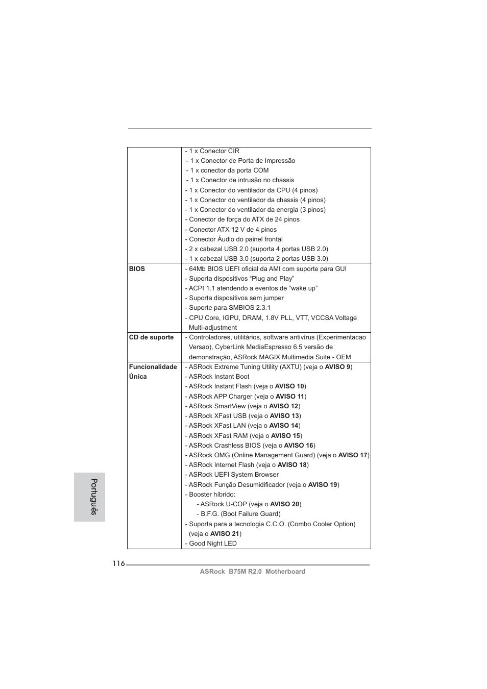 Po rtuguês | ASRock B75M R2.0 User Manual | Page 116 / 204