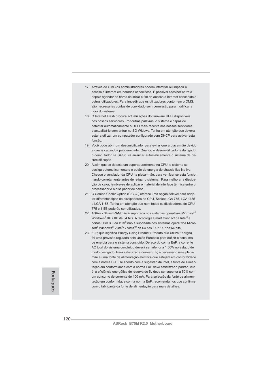 Po rtuguês | ASRock B75M R2.0 User Manual | Page 120 / 204