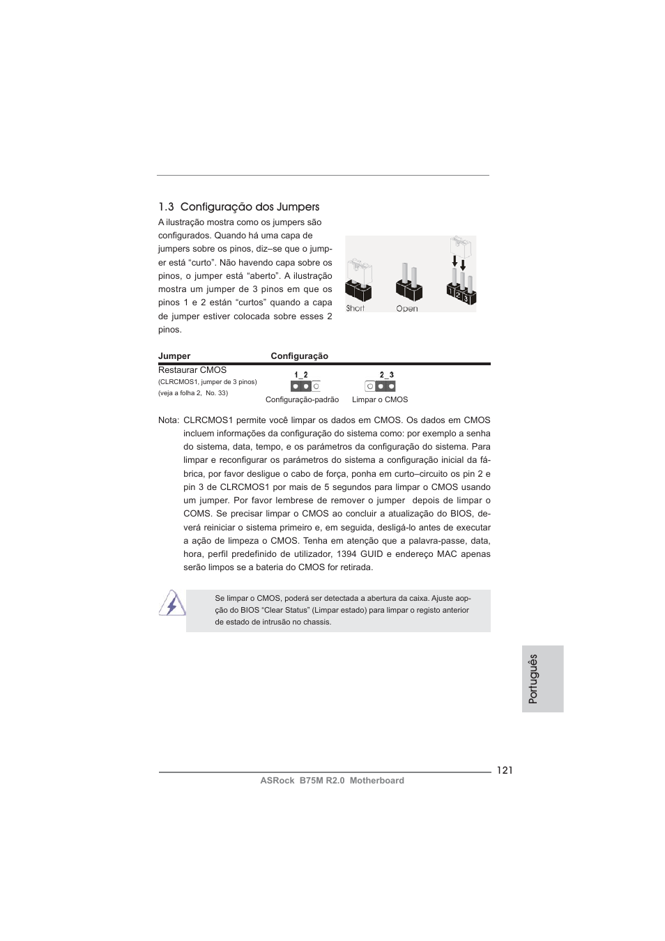 Po rtuguês 1.3 configuração dos jumpers | ASRock B75M R2.0 User Manual | Page 121 / 204