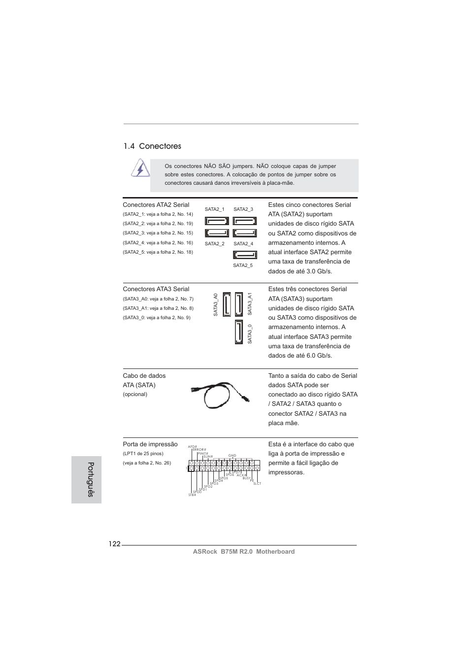 4 conectores, Po rtuguês | ASRock B75M R2.0 User Manual | Page 122 / 204