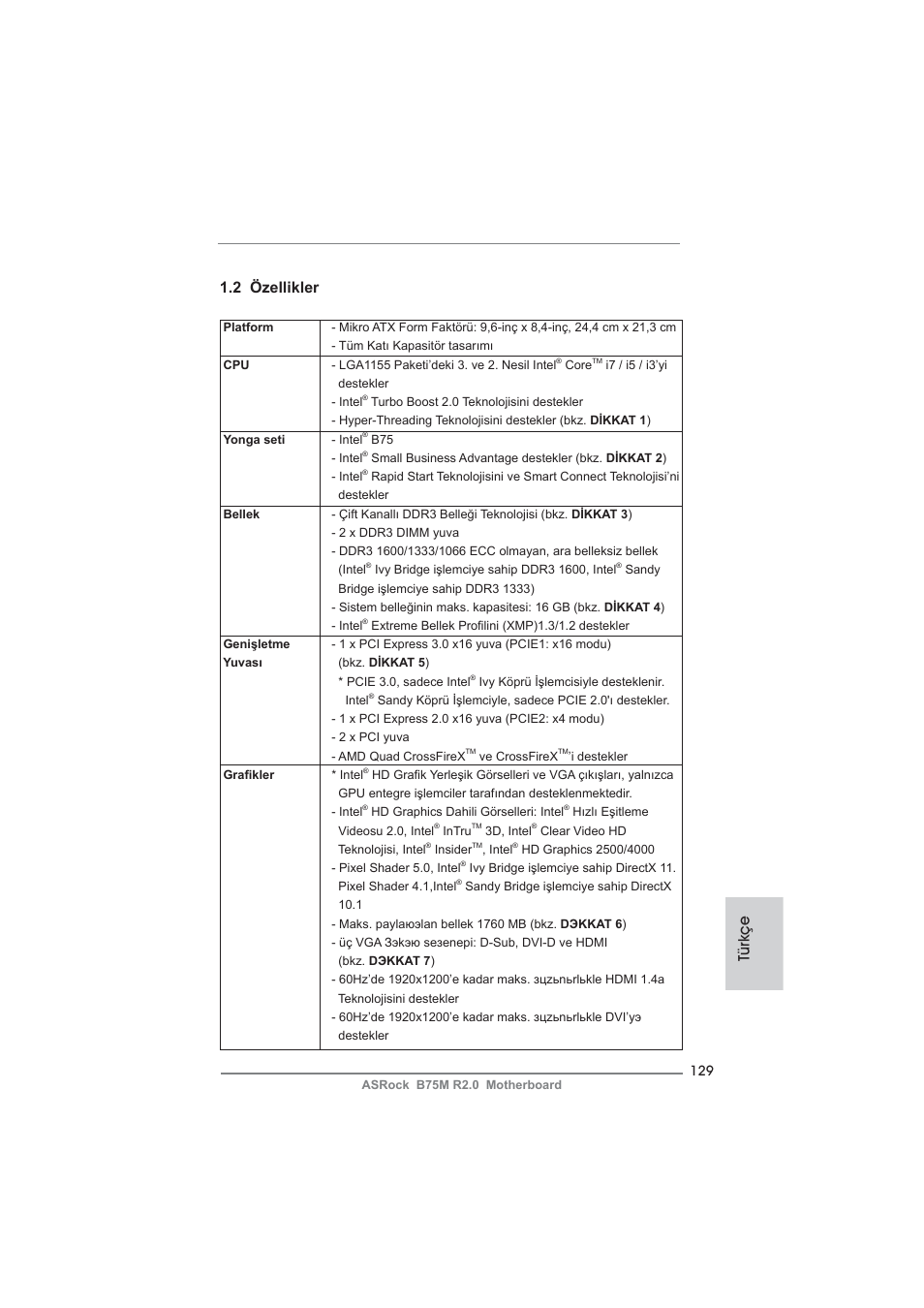 Türkçe 1.2 özellikler | ASRock B75M R2.0 User Manual | Page 129 / 204