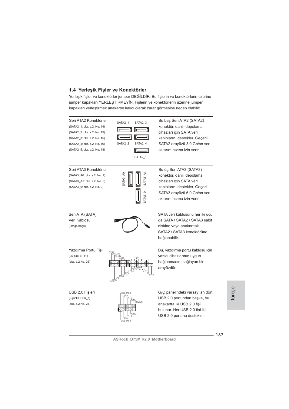 Türkçe 1.4 yerleşik fişler ve konektörler | ASRock B75M R2.0 User Manual | Page 137 / 204