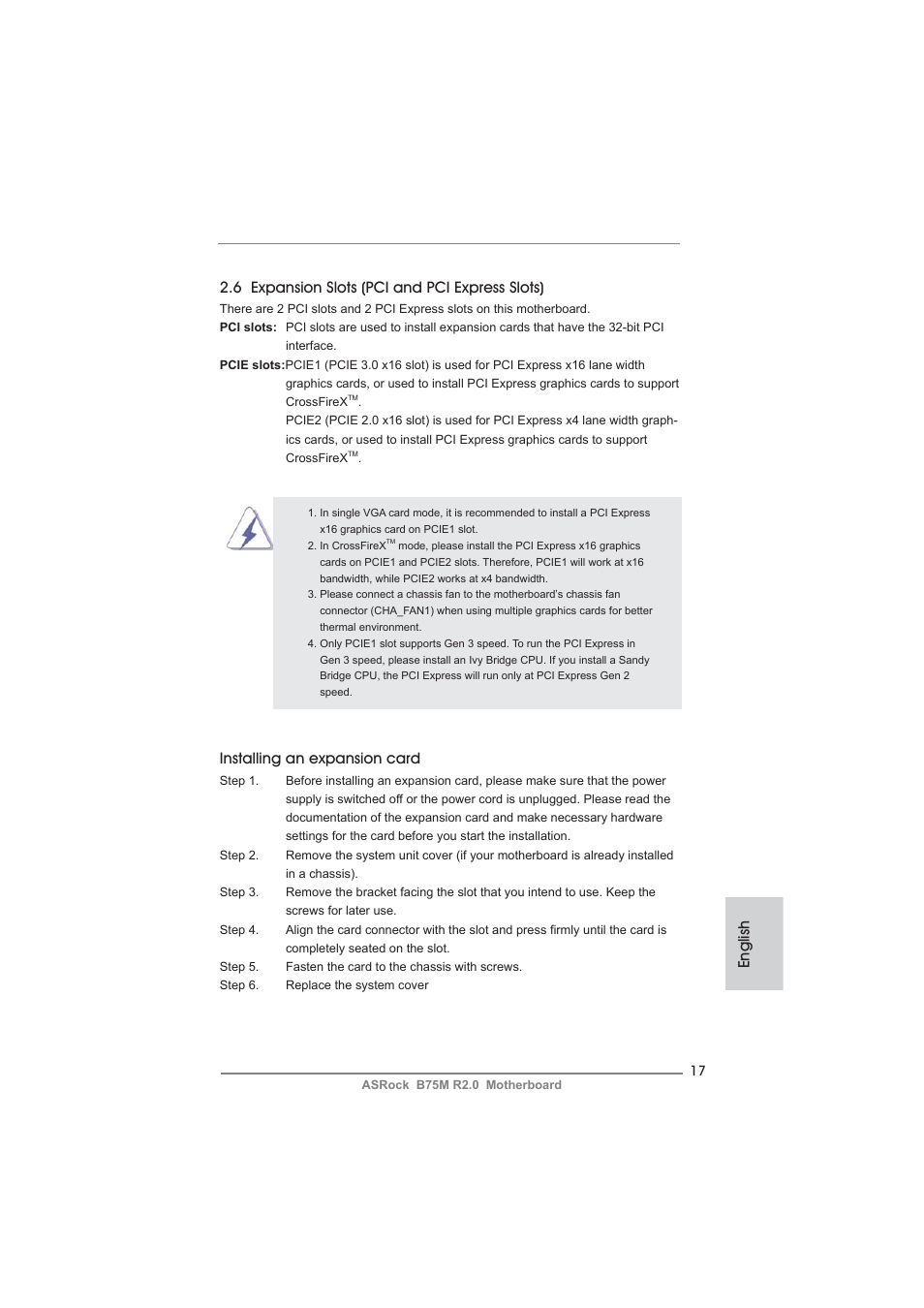 Installing an expansion card | ASRock B75M R2.0 User Manual | Page 17 / 204