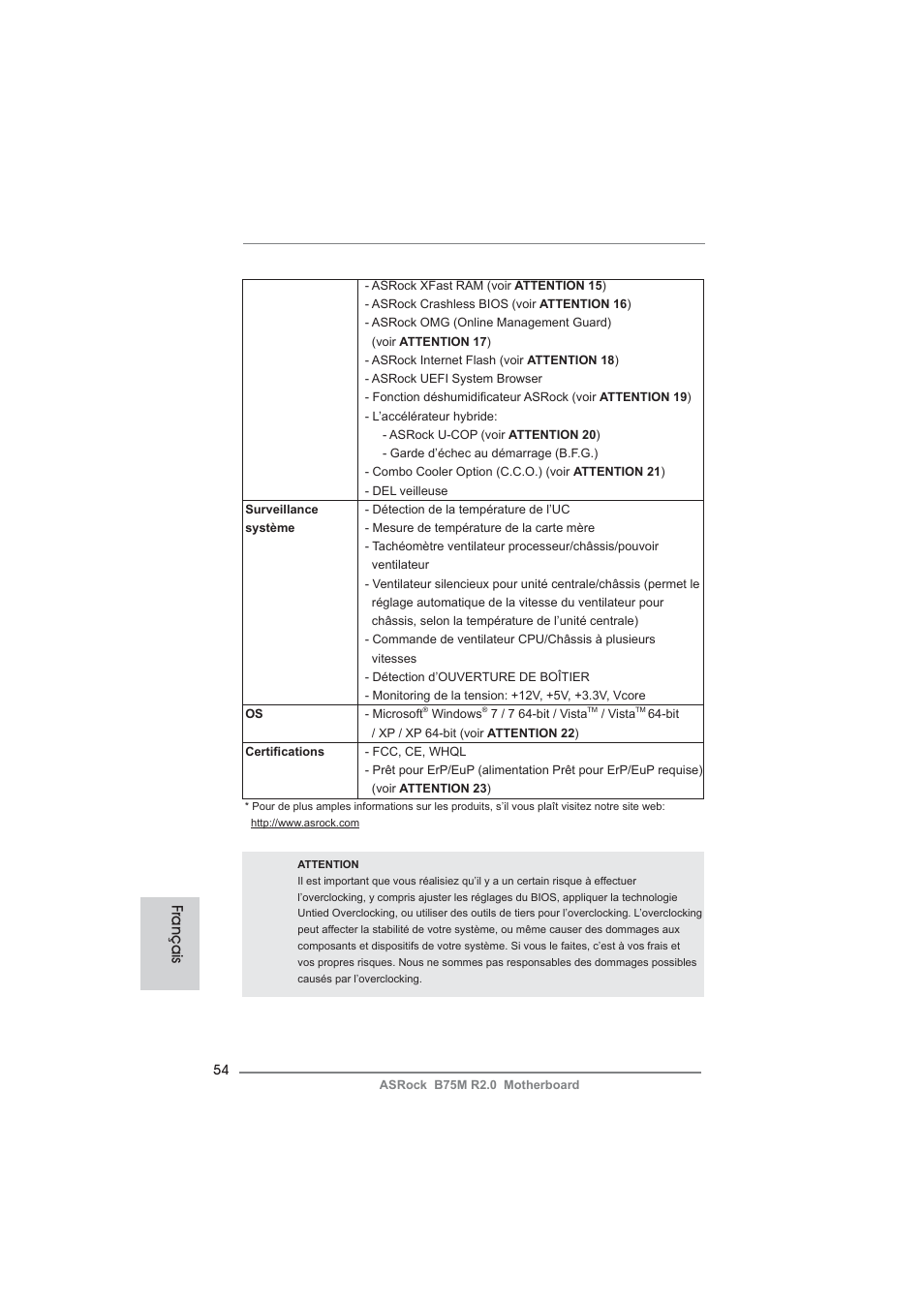 Français | ASRock B75M R2.0 User Manual | Page 54 / 204