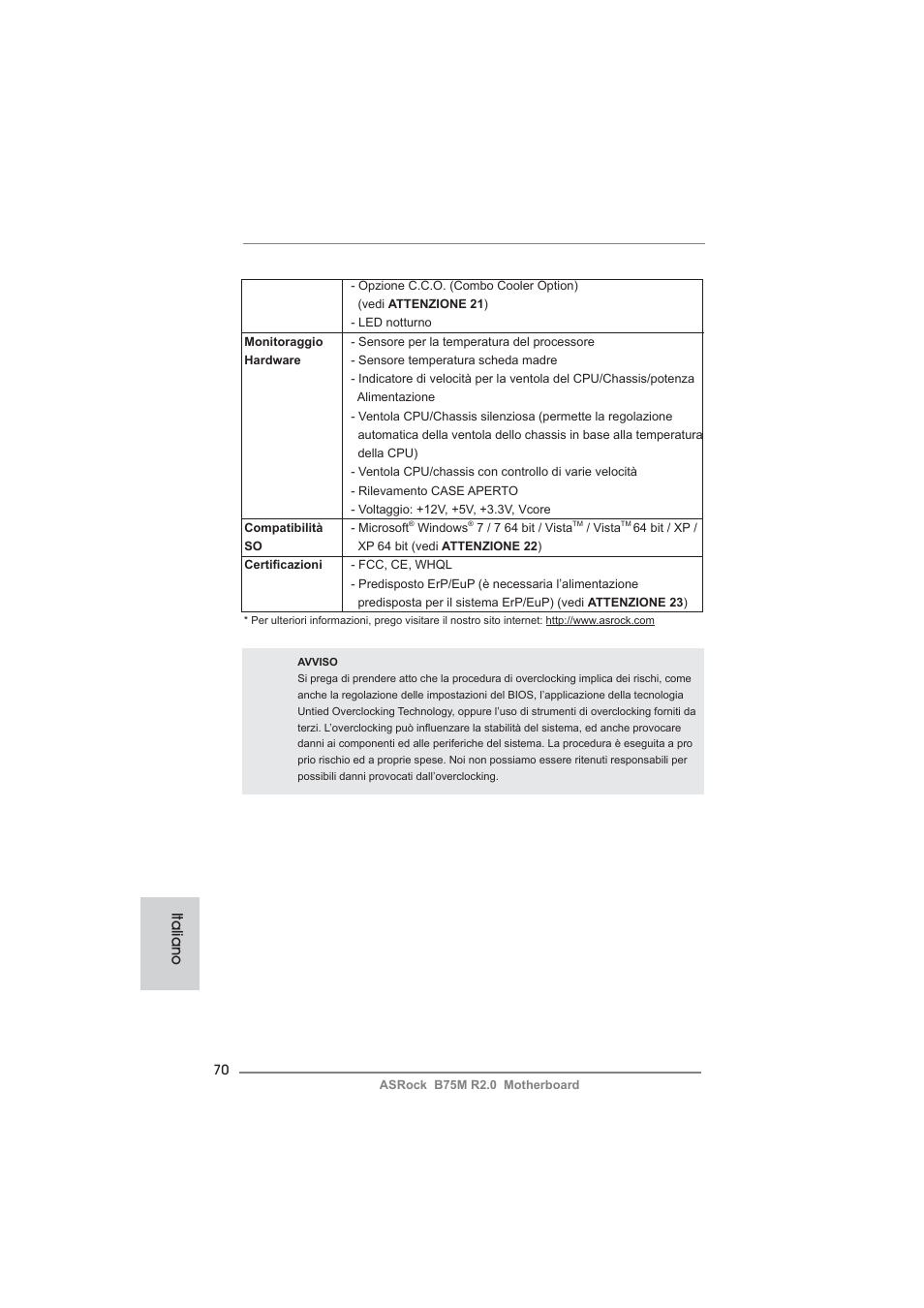 Italiano | ASRock B75M R2.0 User Manual | Page 70 / 204