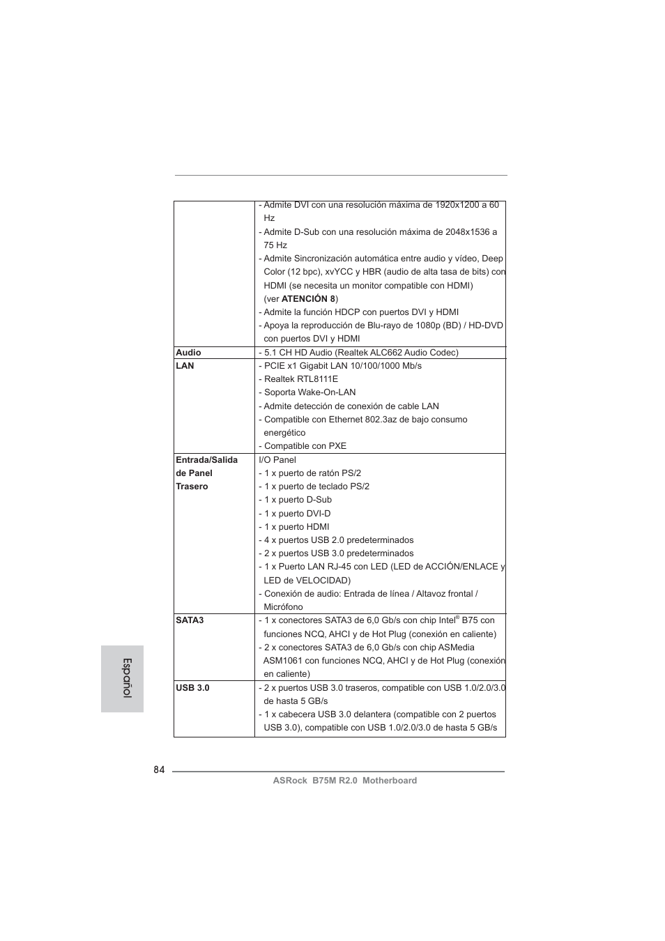 Español | ASRock B75M R2.0 User Manual | Page 84 / 204
