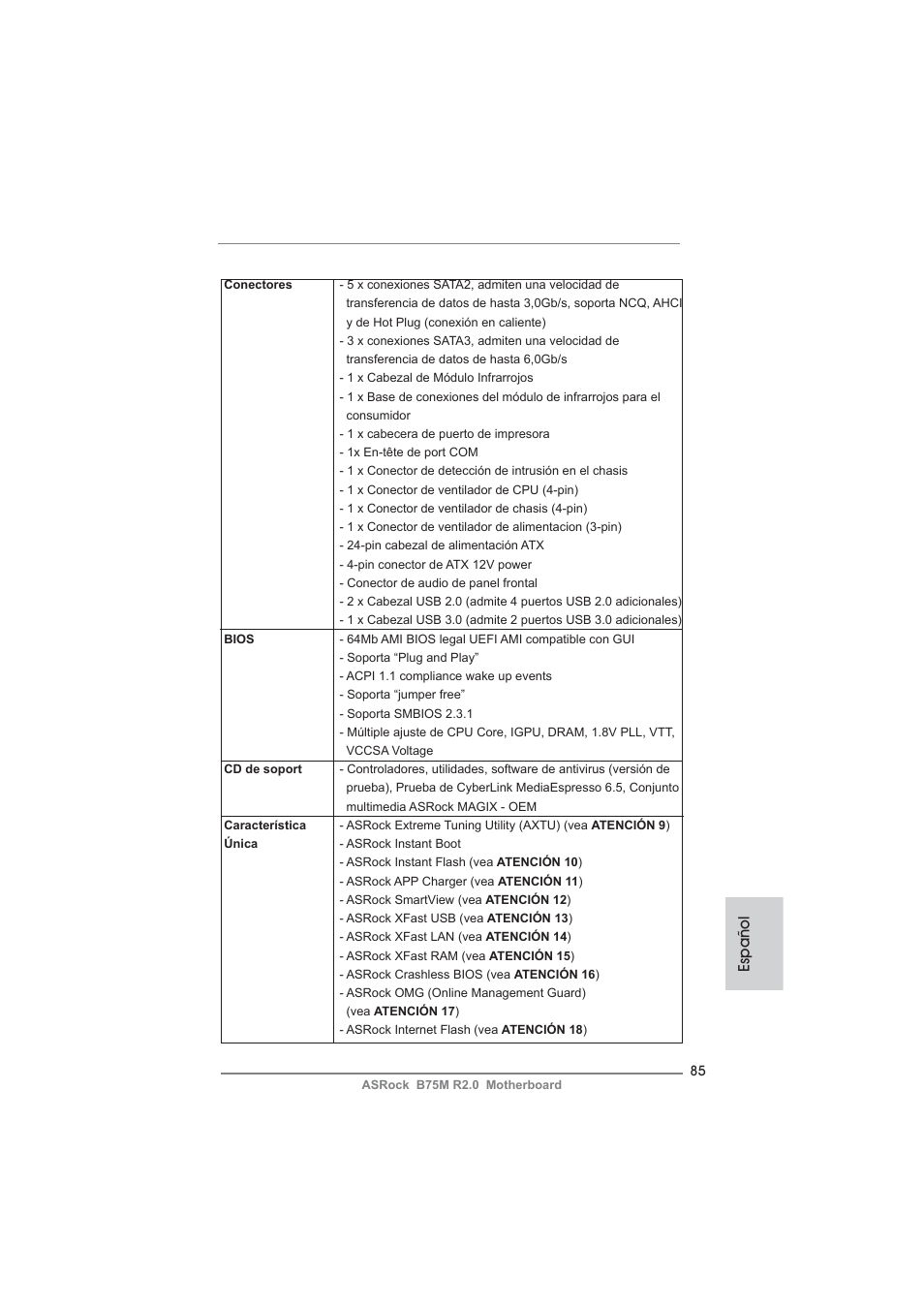 Español | ASRock B75M R2.0 User Manual | Page 85 / 204