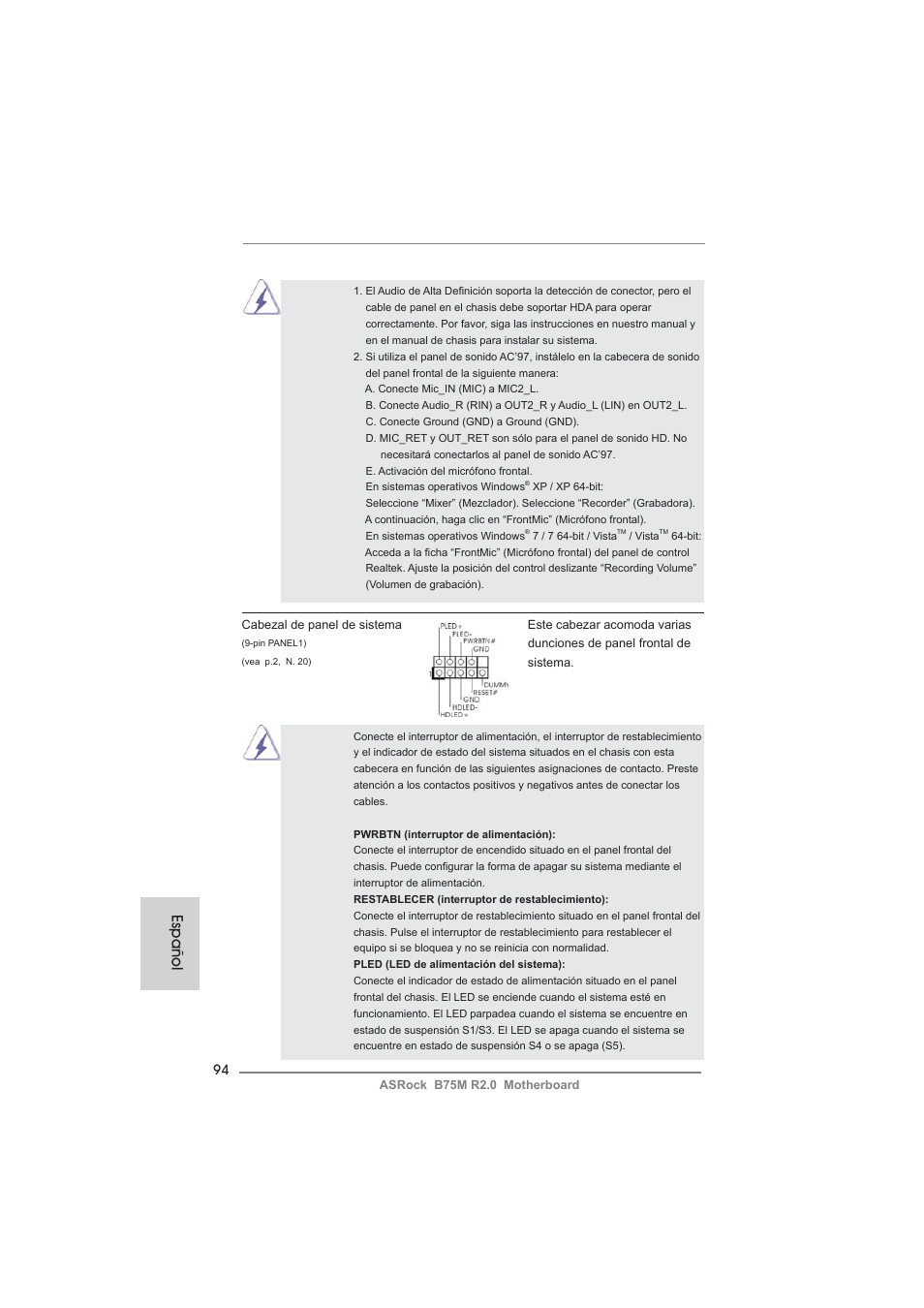 Español | ASRock B75M R2.0 User Manual | Page 94 / 204