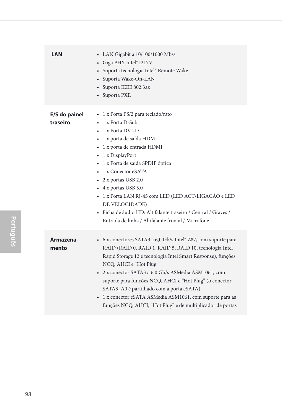 Por tuguês | ASRock Z87 Extreme4 User Manual | Page 100 / 188