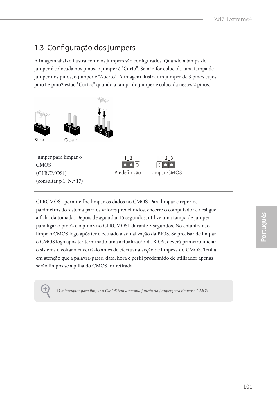 3 configuração dos jumpers | ASRock Z87 Extreme4 User Manual | Page 103 / 188