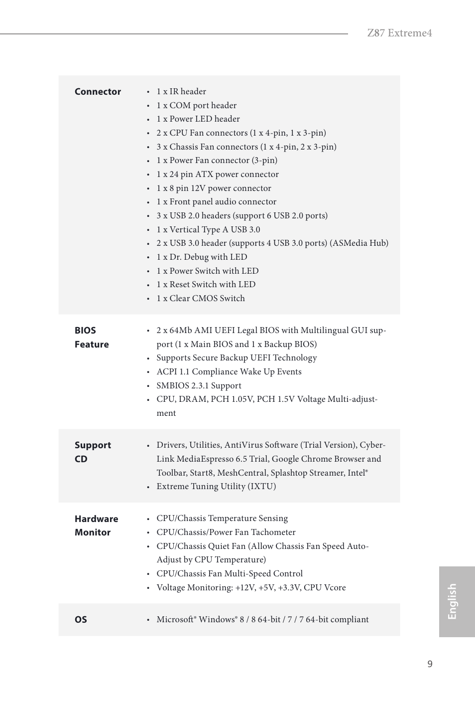 Z 8 7 extreme4, English | ASRock Z87 Extreme4 User Manual | Page 11 / 188