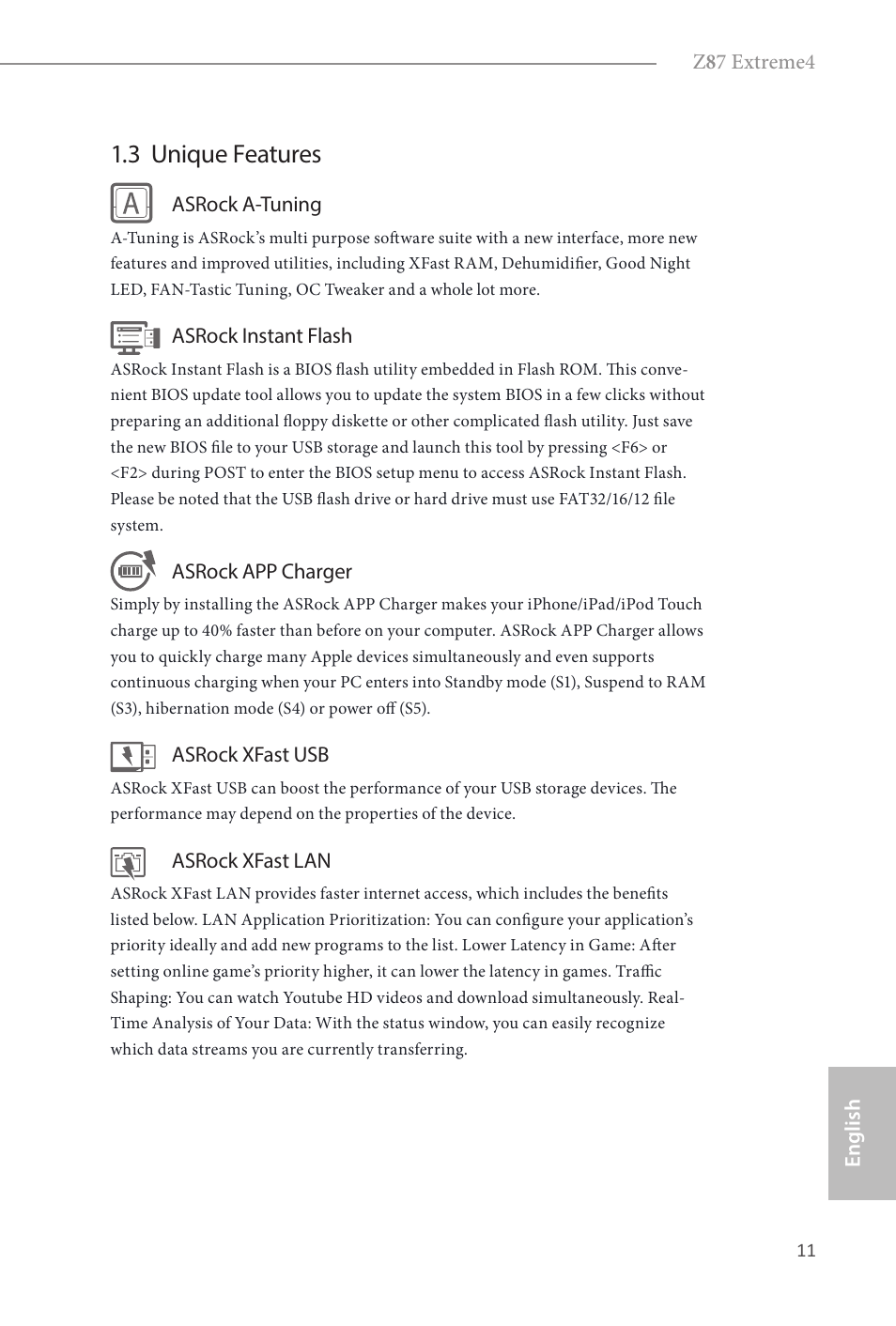 3 unique features | ASRock Z87 Extreme4 User Manual | Page 13 / 188