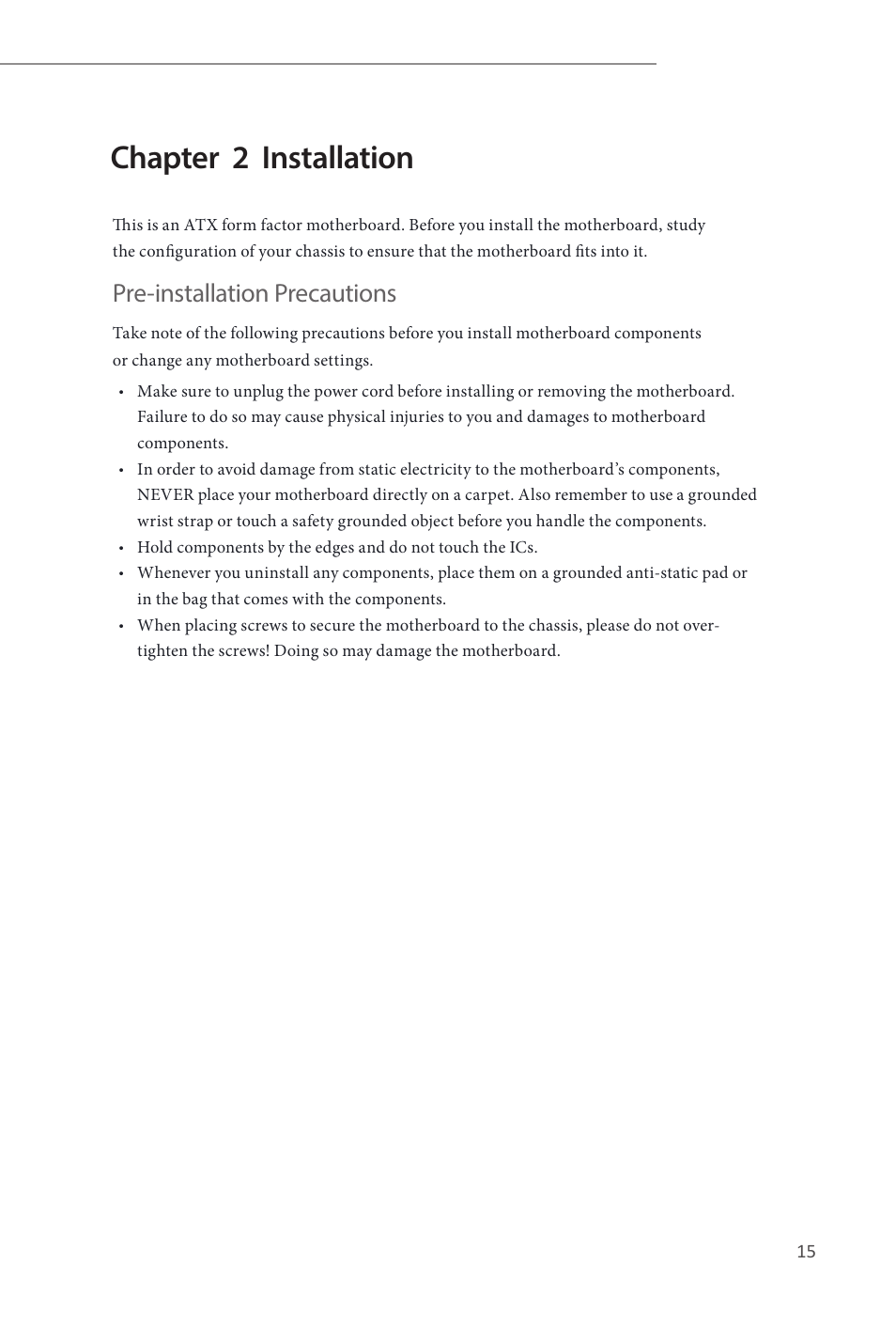 Chapter 2 installation, Pre-installation precautions | ASRock Z87 Extreme4 User Manual | Page 17 / 188