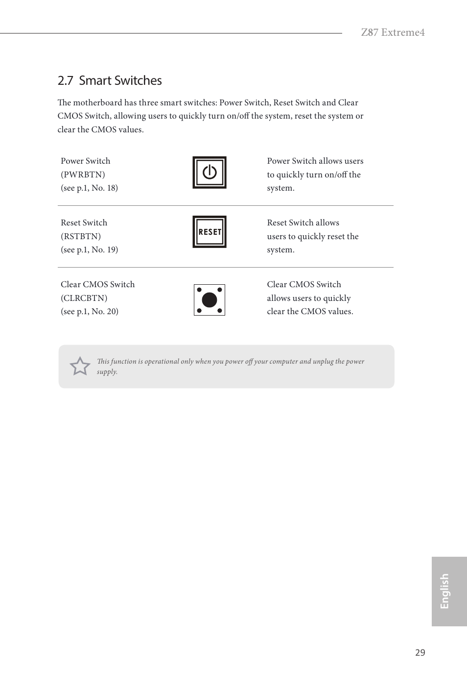 7 smart switches, Z 8 7 extreme4, English | ASRock Z87 Extreme4 User Manual | Page 31 / 188