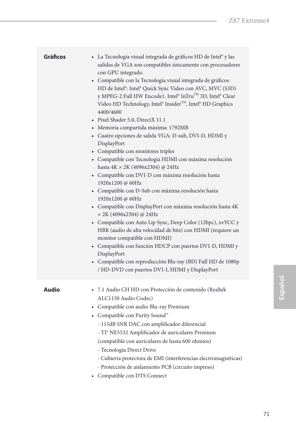 Español z87 extreme4 | ASRock Z87 Extreme4 User Manual | Page 73 / 188