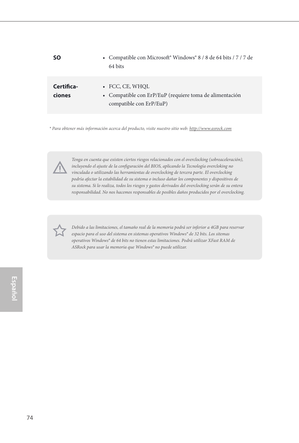 Español | ASRock Z87 Extreme4 User Manual | Page 76 / 188