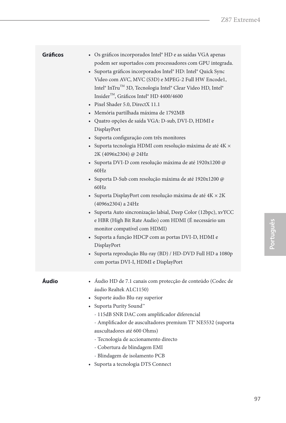 Por tuguês z87 extreme4 | ASRock Z87 Extreme4 User Manual | Page 99 / 188