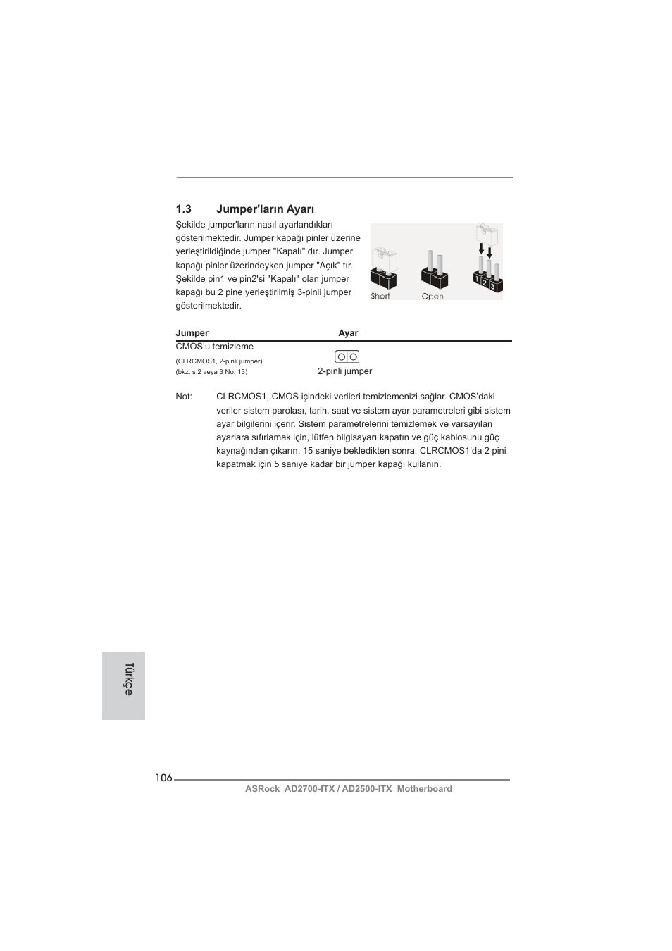 Türkçe 1.3 jumper'ların ayarı | ASRock AD2700-ITX User Manual | Page 106 / 158
