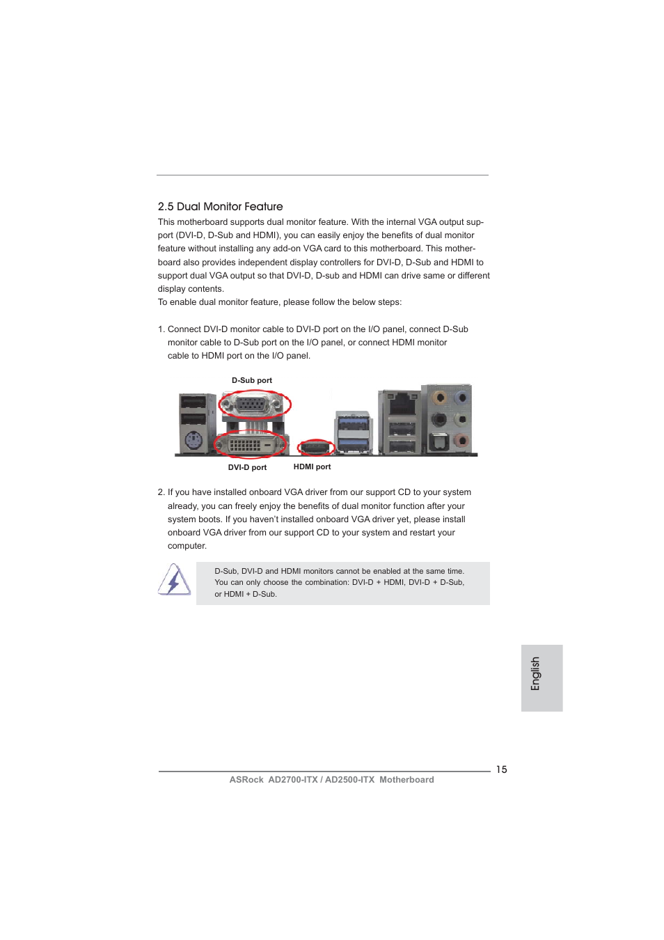 English, 5 dual monitor feature | ASRock AD2700-ITX User Manual | Page 15 / 158