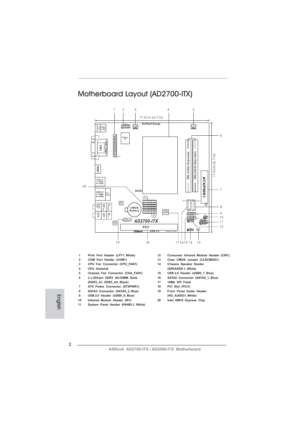 Motherboard layout (ad2700-itx), English, Ad2700-itx | Fsb800 | ASRock AD2700-ITX User Manual | Page 2 / 158