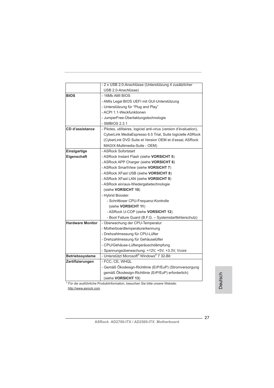 Deutsch | ASRock AD2700-ITX User Manual | Page 27 / 158