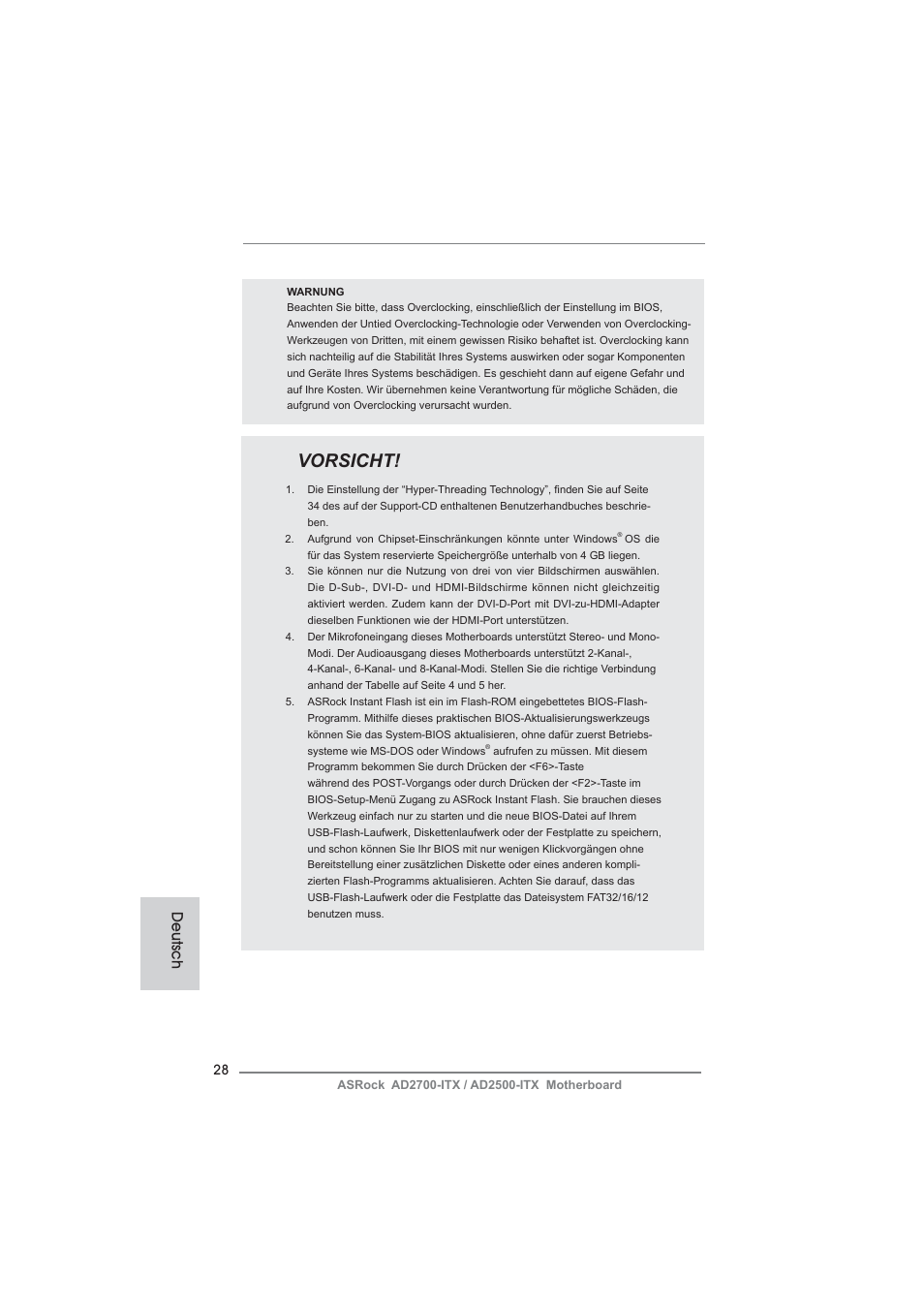 Vorsicht, Deutsch | ASRock AD2700-ITX User Manual | Page 28 / 158