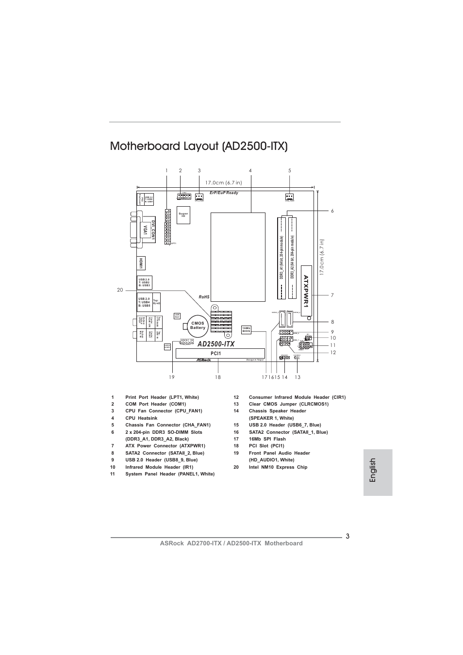 Motherboard layout (ad2500-itx), English, Ad2500-itx | Fsb800 | ASRock AD2700-ITX User Manual | Page 3 / 158