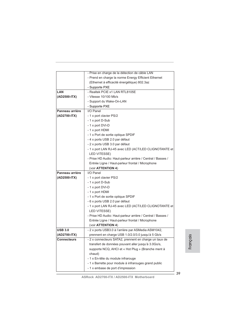 Français | ASRock AD2700-ITX User Manual | Page 39 / 158