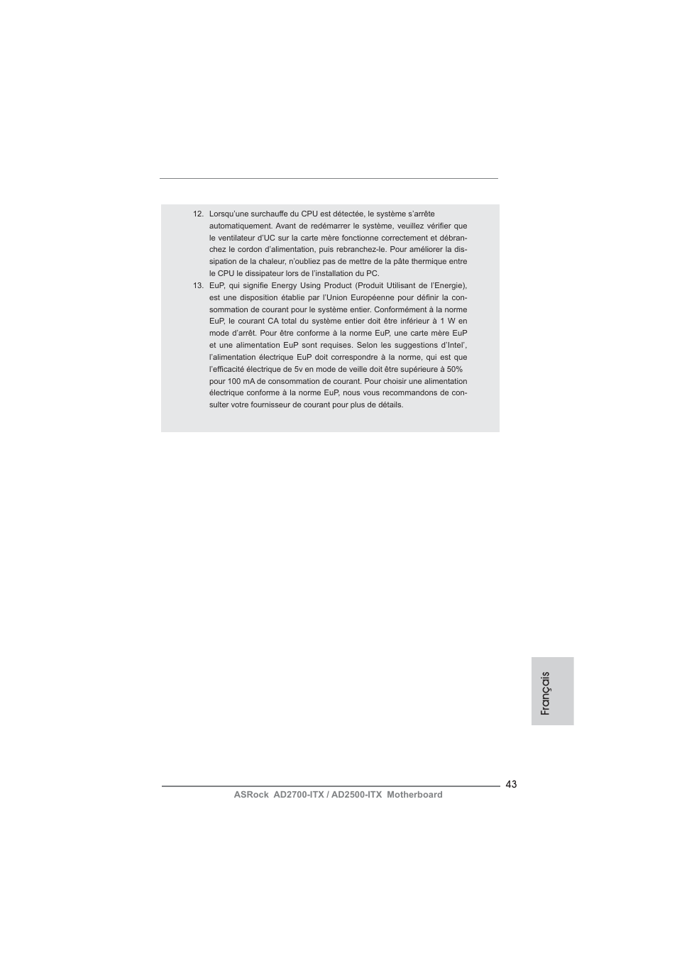 Français | ASRock AD2700-ITX User Manual | Page 43 / 158