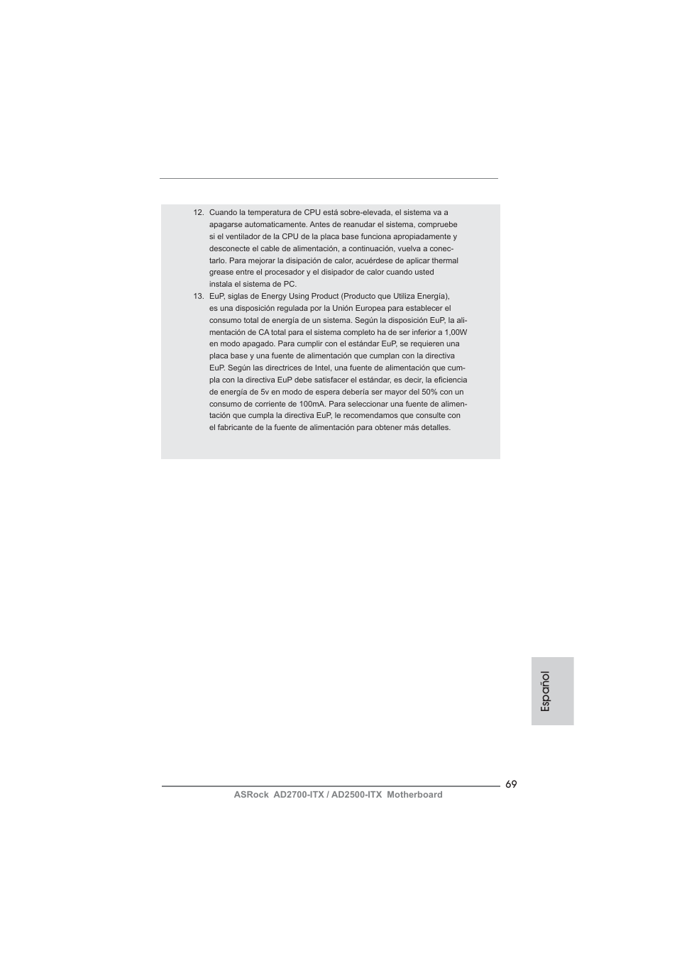 Español | ASRock AD2700-ITX User Manual | Page 69 / 158