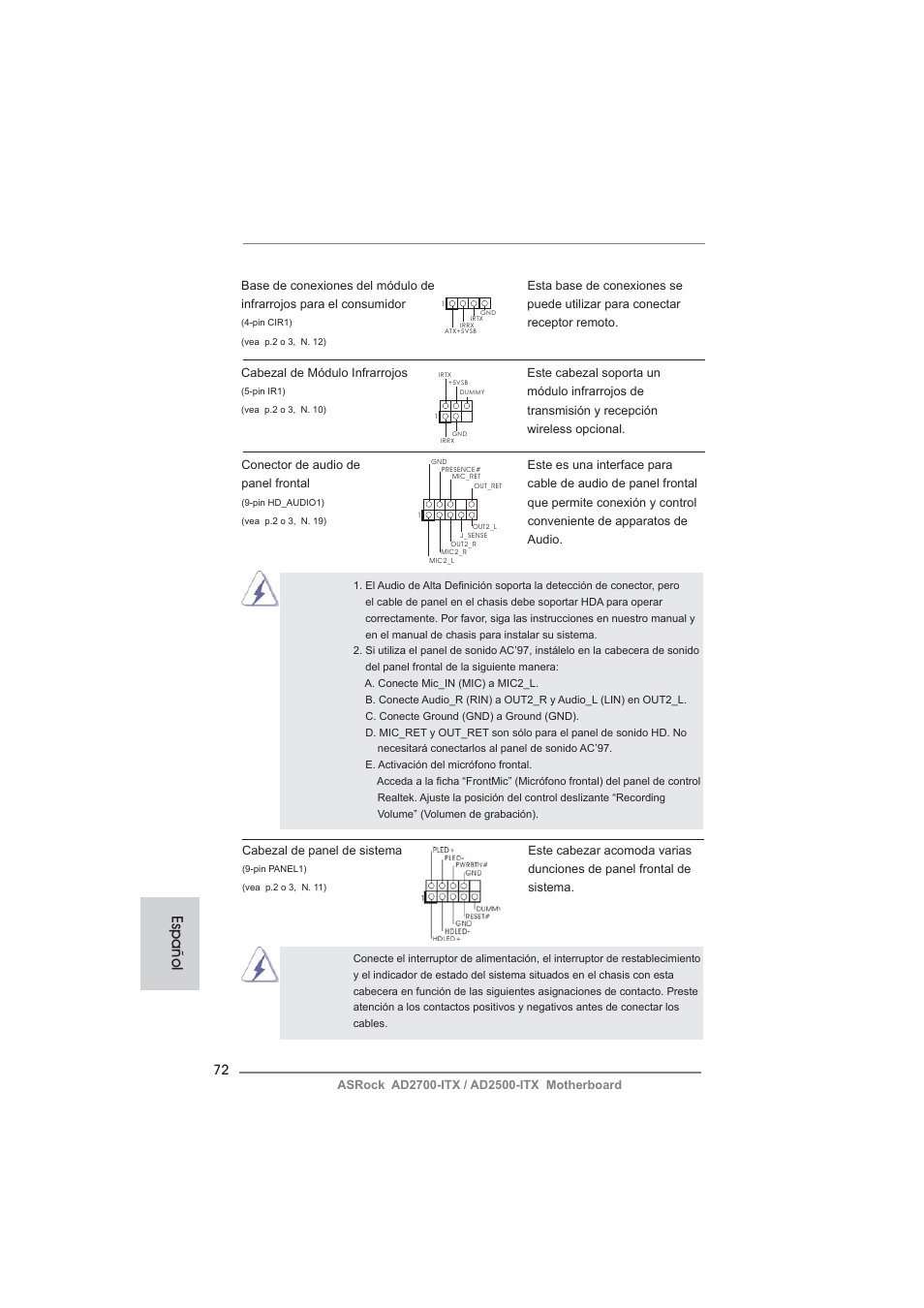 Español | ASRock AD2700-ITX User Manual | Page 72 / 158