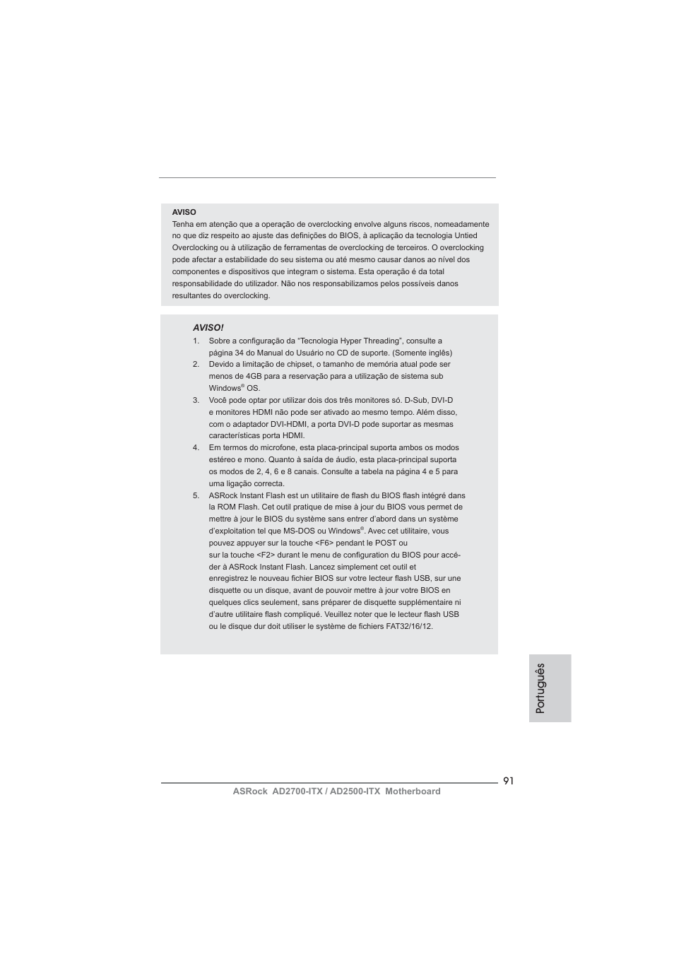 Por tuguês | ASRock AD2700-ITX User Manual | Page 91 / 158